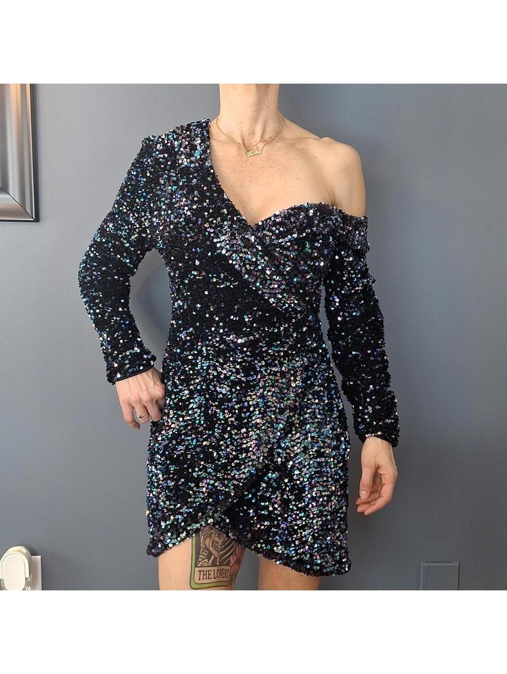 NWT Lavish Alice Sequins One Shoulder Dress Size 8